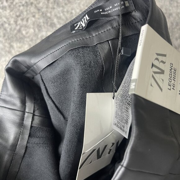 Zara Legging Pants Womens Medium Black High Rise Faux Leather Slim Fit Stretch - Picture 8 of 9